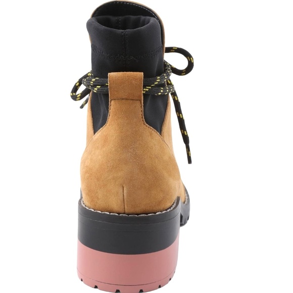 BCBGeneration Nalli Tan Suede Lace-Up Hiker Bootie Brown Black Leather Boots 7 - Picture 5 of 12